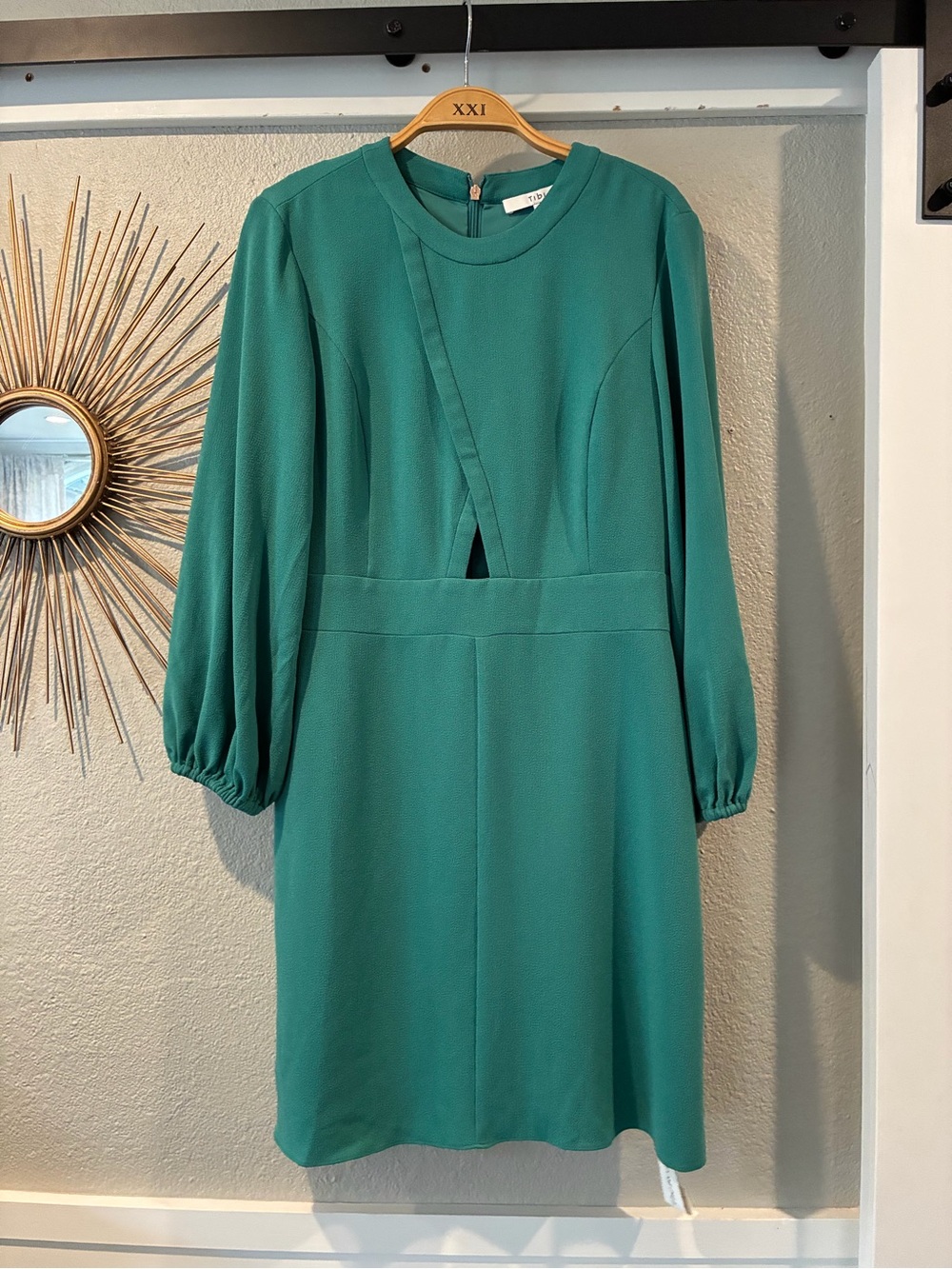 Tibi Teal Green Long-Sleeve Mini Dress